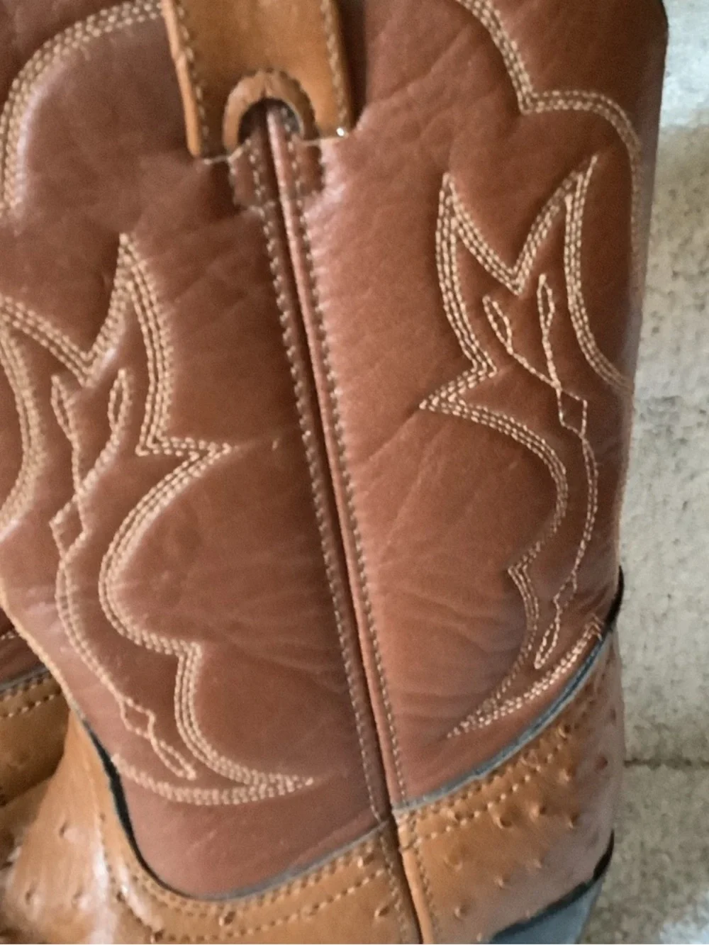 Vintage 1998 Durango Youth Cowboy Boots Tan Western Ostrich Print Size 1.5